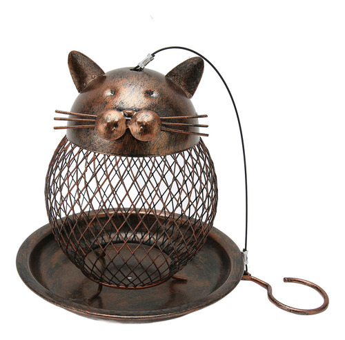 Comedero Decorativo Para Pájaros De Hierro Con Forma De Gato