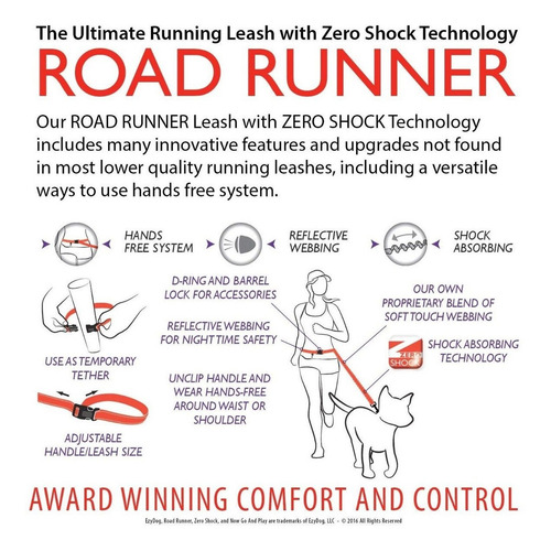 Correa Para Perro Manos Libres Road Runner Ezydog Zero Shock Color Negro