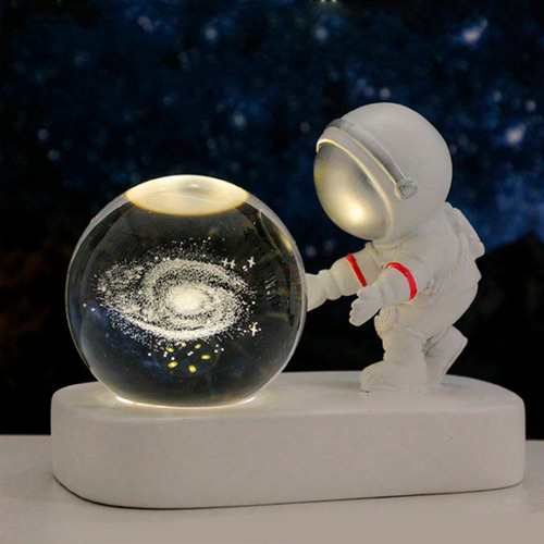 Luminária Astronauta Criativa Led C/ Globo De Vidro 3d Usb Cúpula Branco 127/220v