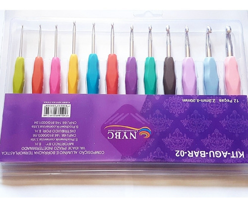 Kit Com 12 Agulhas Croche Cabo Emborrachado 