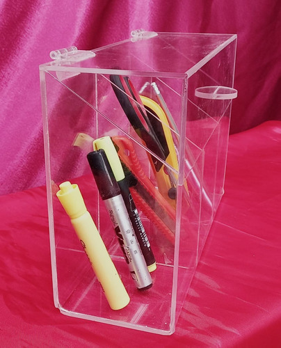 Organizador 3 Div De Brochas Acrílico Con Tapa