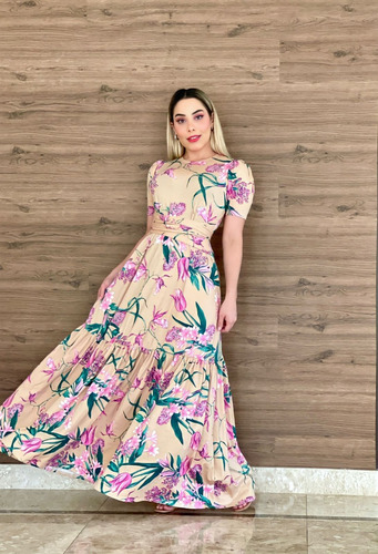 Imagem 5 de 6 de Vestido Gestante Gravida Lindo Longo Estampado Com Alça Mult