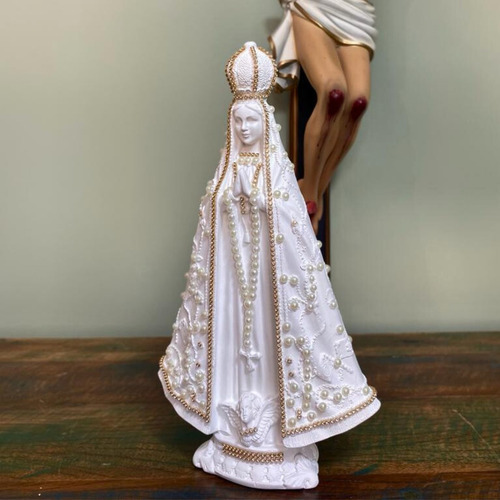 Imagem Nossa Senhora Aparecida Branca Pérolas 30cm Gesso