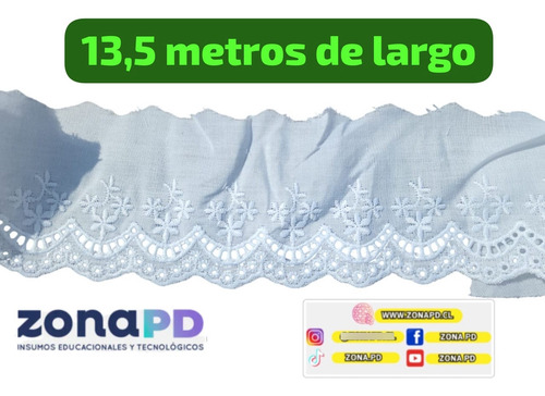Blonda Brodery Blanca 7cms X 13,5 Metros Diseño Flor