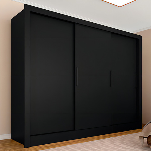 Guarda Roupa Casal Paula 3 Pts 2gavetas Laterais Preto Fosco