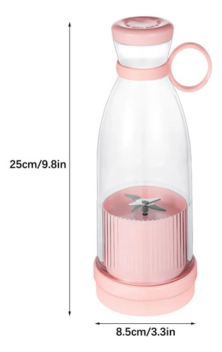 Licuadora Exprimidor Con Vaso Portátil Usb Recargable 380 Ml Rosa