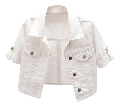 Chaqueta Vaquera Blanca De Manga Corta Versátil De Manga Cor