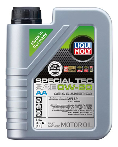 Aceite 0w20 Liqui Moly Sintético Special Tec Aa 1 Litro