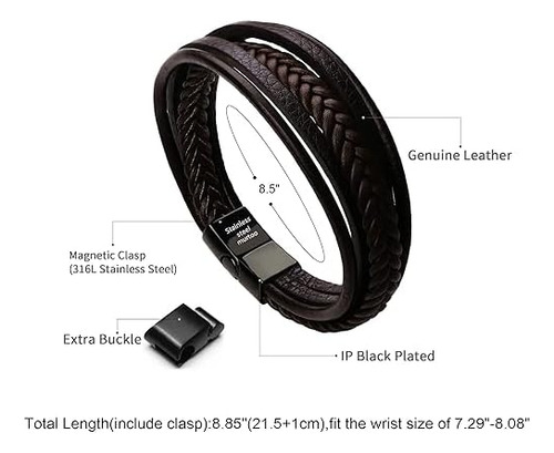 Murtoo Pulsera De Cuero Para Hombre Con Cierre Pulsera De De