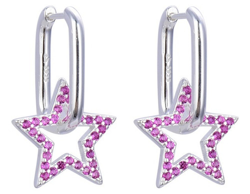 Aros Plata 925 Argolla Estrellas Colores Regalo Mujer