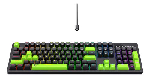 Teclado mecánico negro Havit KB-893l Rgb para jugadores, idioma inglés internacional
