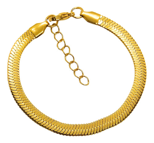 Pulsera Serpiente 5 Mm Plana Acero Baño Oro 18k + Cajita