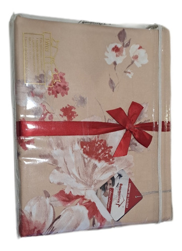 Juego Sábanas Bouquetex Amer 1 1/2 Plaza Twin 1500 Percale Beige Floreado