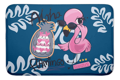 Tapete Azul Personalizado Flamingos De Porta Emborrachado