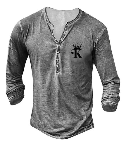 Men's Henry Shirt Poker K Graphic Long Sleeve Top T-shirt