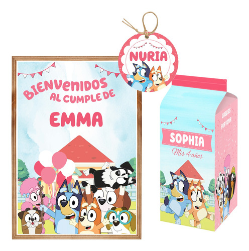 Kit Imprimible Bluey (rosa) - Textos Editables