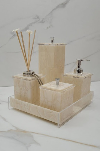 Kit Higiene Para Banheiro , Linha Banho  Quadrado 5 Peças