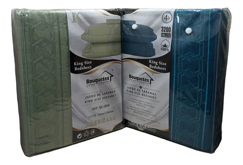 Juego De Sábanas Twin Bouquetex Bordado 3200 Hilos Americano Verde Liso