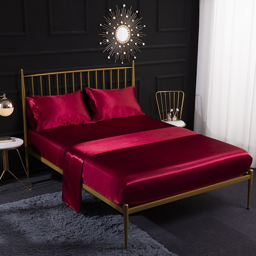 Conjunto De Cama Doble Matrimonial 1800 En Satén 4 Piezas