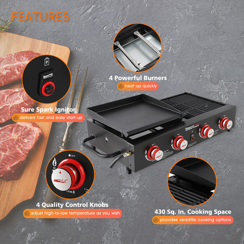 Royal Gourmet Gd4002t 4-burner Tailgater Grill And Griddle