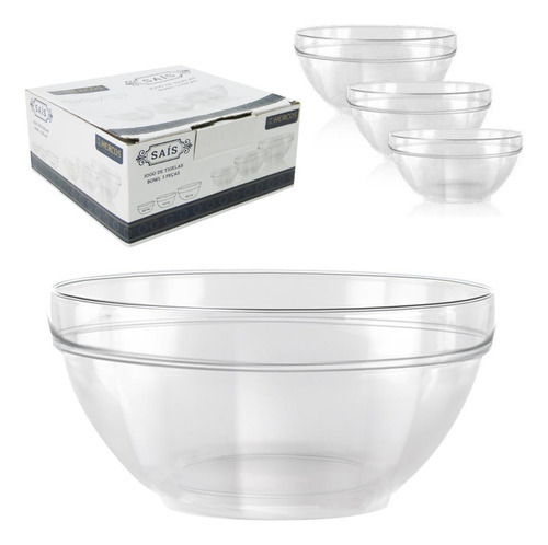 Jogo Com 3 Tigelas De Vidro Bowl 300ml 575ml 950ml Hercos
