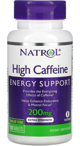 Natrol Tabletas con alto contenido de cafeína, apoyo energético, ayuda a mejorar la resistencia y la concentración mental, suplemento de cafeína, fatiga, antes del entrenamiento, fuerza extra, 200 mg