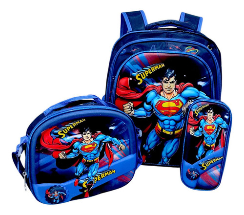 Combo Mochila Primaria 3d Con Luz Led + Lapicera + Lonchera Térmica Varios Personajes