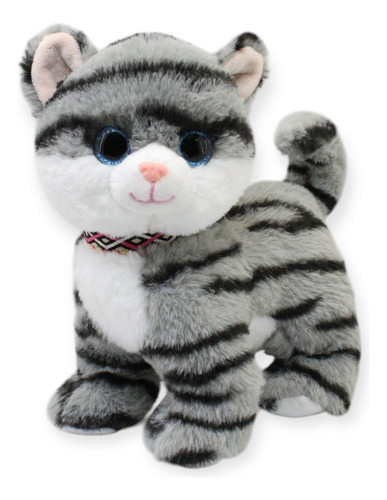 Peluche Gato Mishy Tabby Con Sonido 24 Cm Color Gris Oscuro