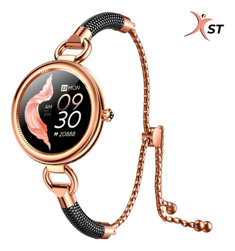 Reloj Inteligente Mujer Xst Roma Lite Smartwatch Silver Color de la caja Negro Color de la malla Dorado Color del bisel Negro