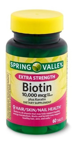Biotin Plus Keratin 10,000 Mcg Spring Valley 60 Tabletas