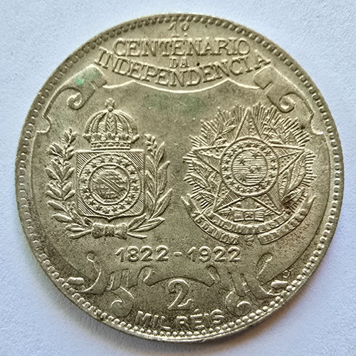 Moeda 2000 Réis 1922 Prata 1° Centenário Da Independência S+ (Usado)