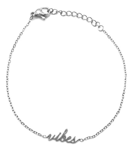 Pulsera Acero Plata De Mujer Frase Vibes Cadena Sencilla Eg