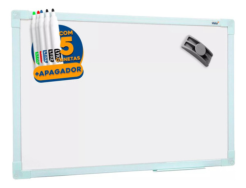 Lousa Quadro Branco 30x40cm Moldura Soft Verde Com 5 Canetas Marcador E Apagador