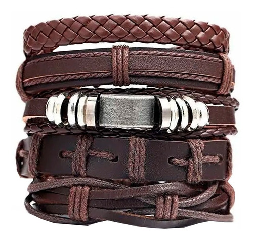 Pulseras Set 5 En 1 Brazalete Cuero Diseños Unisex
