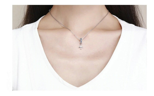 Charm - Colgante Diseño Avion Plata S925 Con Circones Azules
