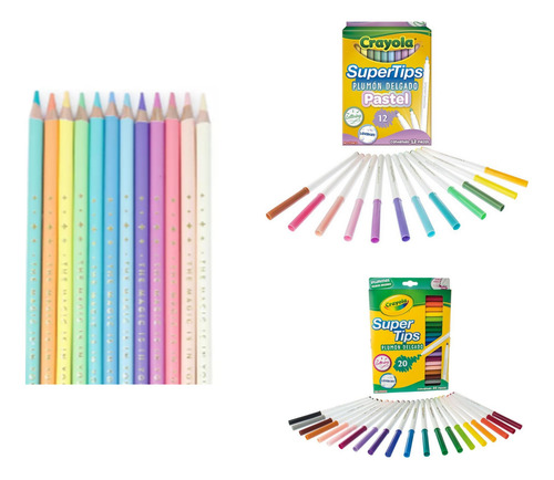 12 Colores Pastel+12 Marcadores Pastel+20 Marcadores Crayola