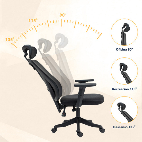 Silla Ergonómica de Oficina Reclinable con Ruedas y Cabecera Color Negro Vidita RB90017
