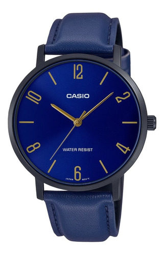 Reloj Casio Mtp-vt01bl-2bv, Semiplano, Acero, Cuero