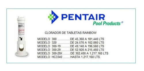 Clorador Linea Rainbow Pentair Alberca Mod 320 + 10kg 3puLG