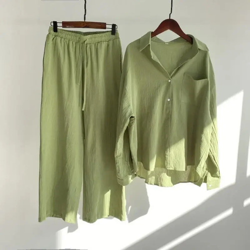 Conjunto Casual De Camisa Y Pantalones De Lino Y Algodón Par