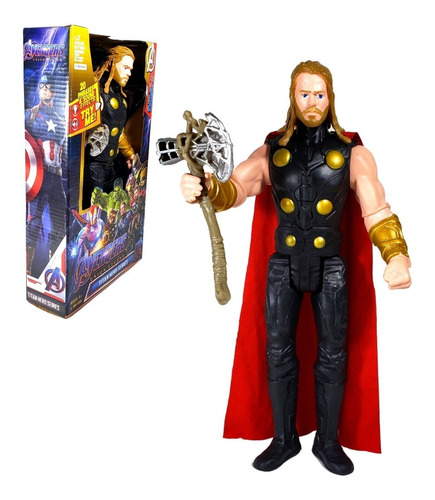 Boneco Thor 29cm Com Som E Luz Articulado Com Capa E Martelo