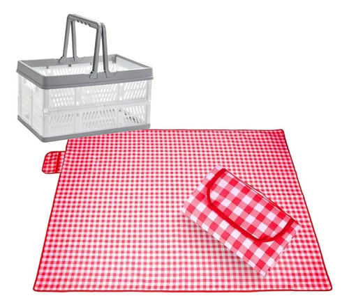 Manta Picnic Plegable Impermeable + Cestas Plegable Camping