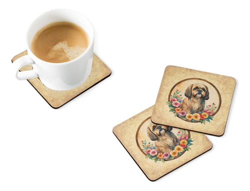 Posavasos De Espuma Lhasa Apso Y Flores