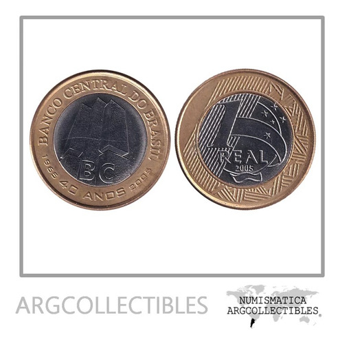 Brasil Moneda 1 Real 2005 Bimetalica Banco Central Km-668 Au