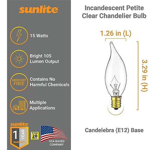 Bombilla Incandescente 15w Punta Llama, Base E12, 2600k Tran