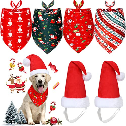 Conjunto De 4 Pañuelos Y Sombrero De Navidad Perros, P...