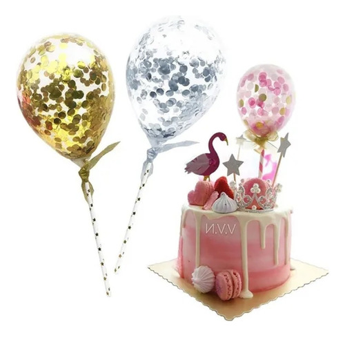 100 Mini Globo Par Decorar Pastel Torta Cake Bouquet Glitter