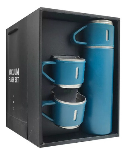 Kit Garrafa Térmica Vacuum Flask Set 500ml Com 3 Xícaras Cor Azul