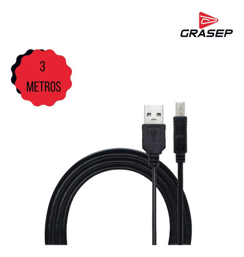 Cabo Usb Grasep 2.0 A X B Impressora E Computador 3 Metros