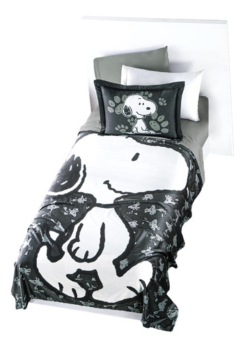 Cobertor Ligero Ultrasuave Snoopy Black Matrimonial Concord Color Negro